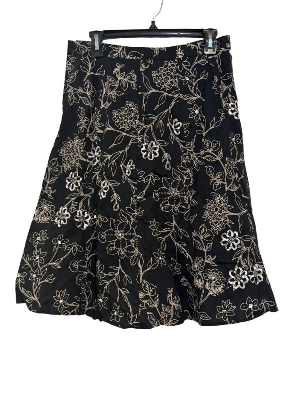 Ann Taylor Loft cotton skirt size 8 Black Floral Embroidered & Sequined A-Line - Picture 7 of 8